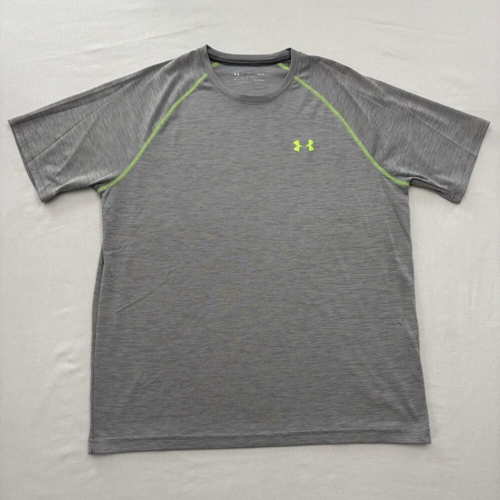 Under Armour HeatGear Men's Gray Yellow L Loose Fit Short Sleeve T-Shirt Logo